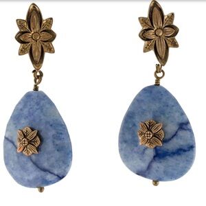 Stephen Dweck Artisan Earrings Sterling Silver 925 Quartzite Denim Blue Gemstone